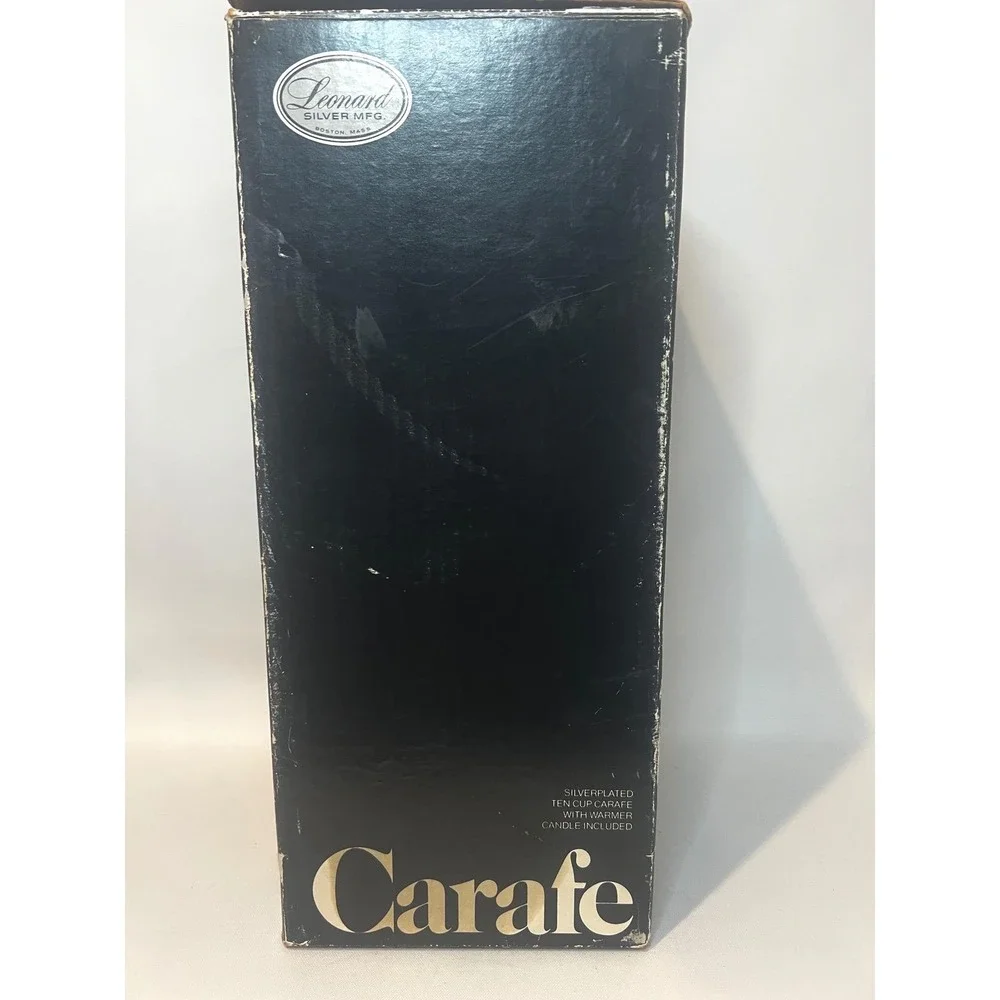 Vintage Leonard Silver Plate Carafe with Warmer Stand – 10 Cup w/ Original Box